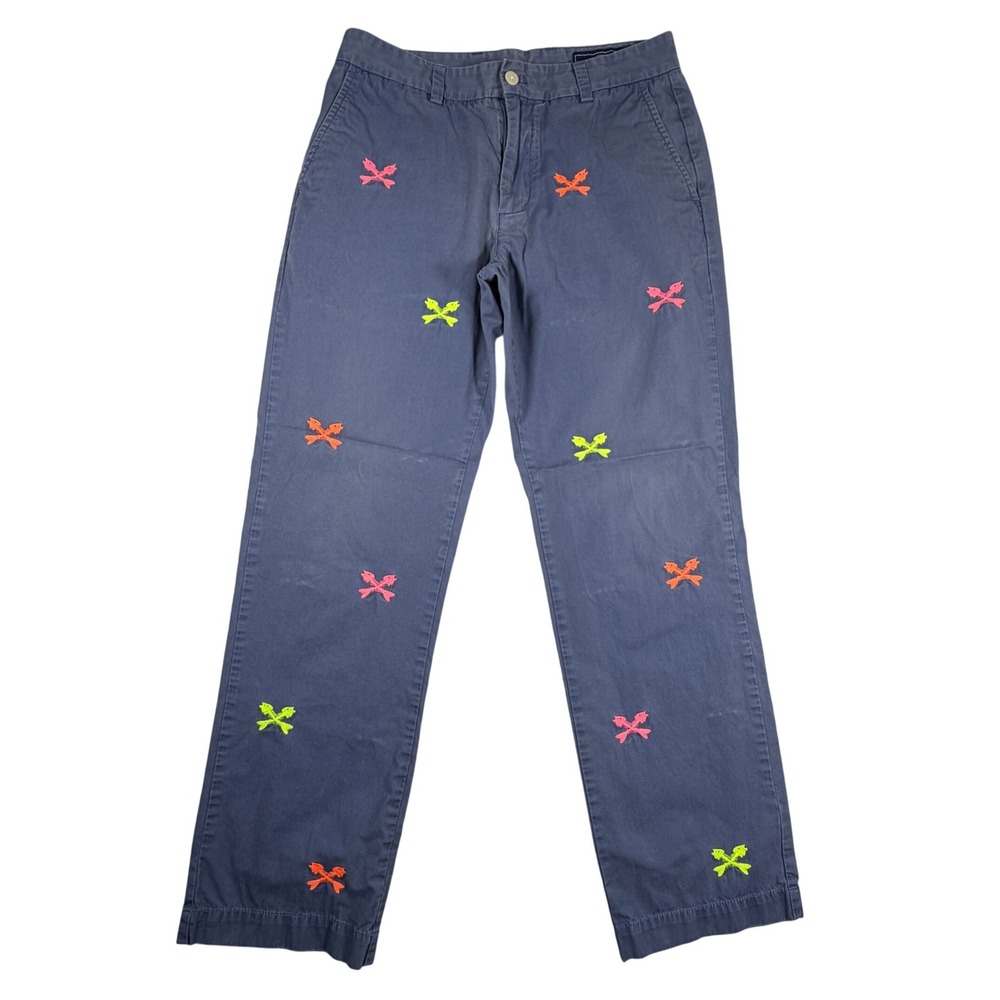 Vineyard Vines Mens 30x30 Navy Blue Neon Embroidered Fish Skeleton Chino Pants